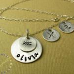 Hand stamped necklace Zodiac Signs ..