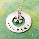 Hand Stamped Washer Necklace: Personalized Silver..
