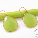 Green Chalcedony Earrings: Lime Green Faceted..