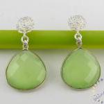 Chalcedony Earrings: Silver Light Green Faceted..