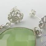 Chalcedony Earrings: Silver Light Green Faceted..