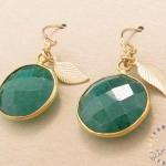 Emerald Earrings: Gold Bezel Set Faceted Green..