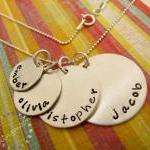 Hand Stamped Necklace Four Names Family Name..