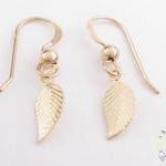 Gold leaf earrings: tiny 14k gold f..