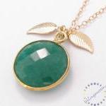 Gold Necklace: Green Gemstone Emerald Necklace..