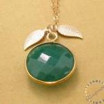 Gold Necklace: Green Gemstone Emerald Necklace..