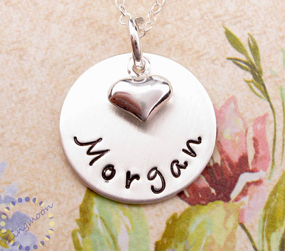 Personalized Jewelry Necklace Custom Engraved Hand Stamped Silver Charm