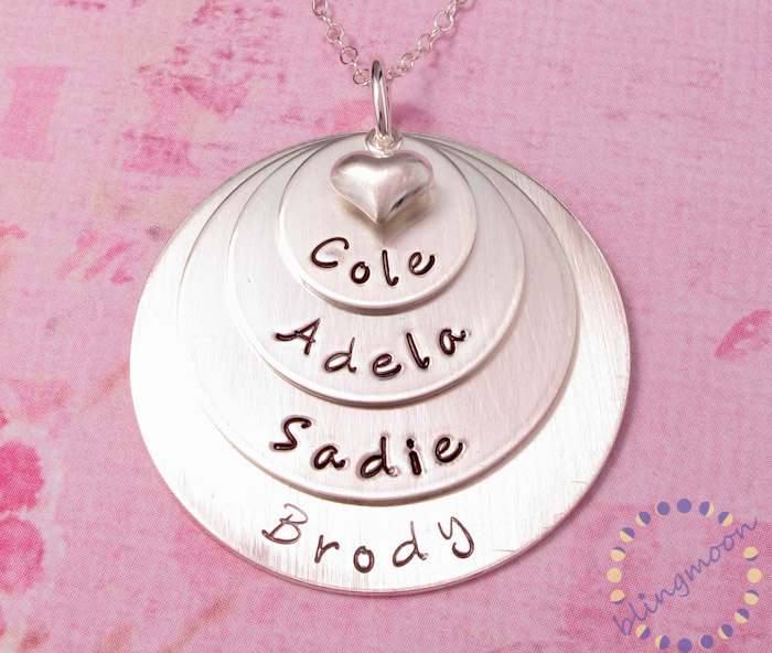 Family Name Necklace: Engraved Silver Pendant With Children Names