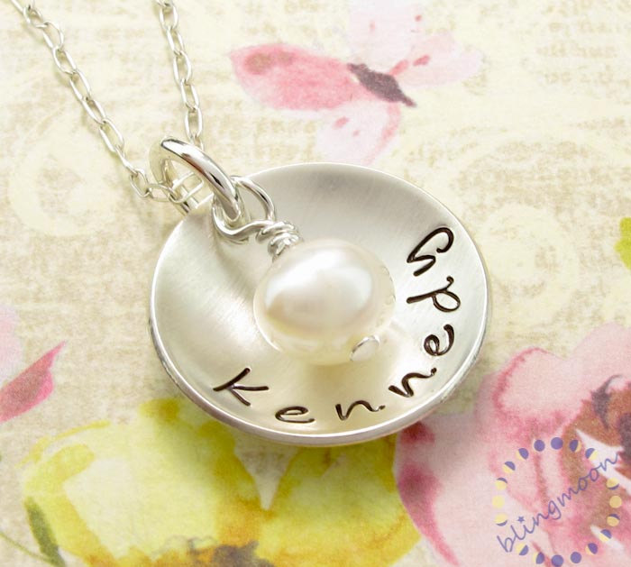 Hand Stamped Necklace: Custom Made Name Engraved Silver Jewelry Pendant