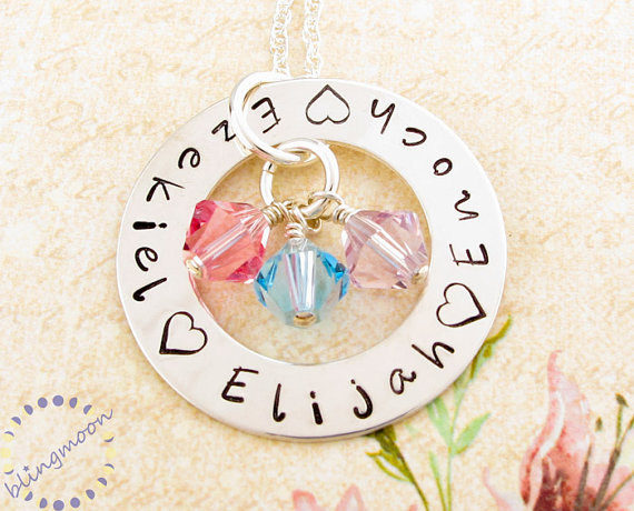 Personalized Mommy Necklace: Hand Stamped Sterling Silver Jewelry Family Circle Of Love Washer