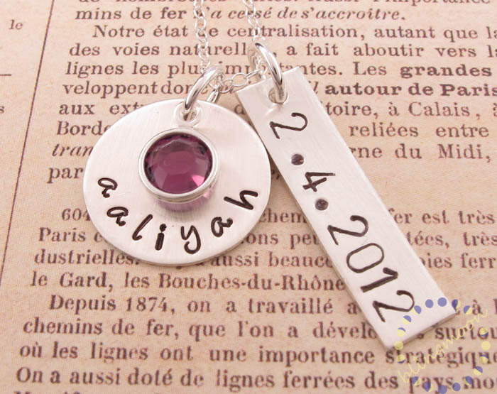 Birthdate Charm Necklace: Mom Gift Personalized Stamped Jewelry