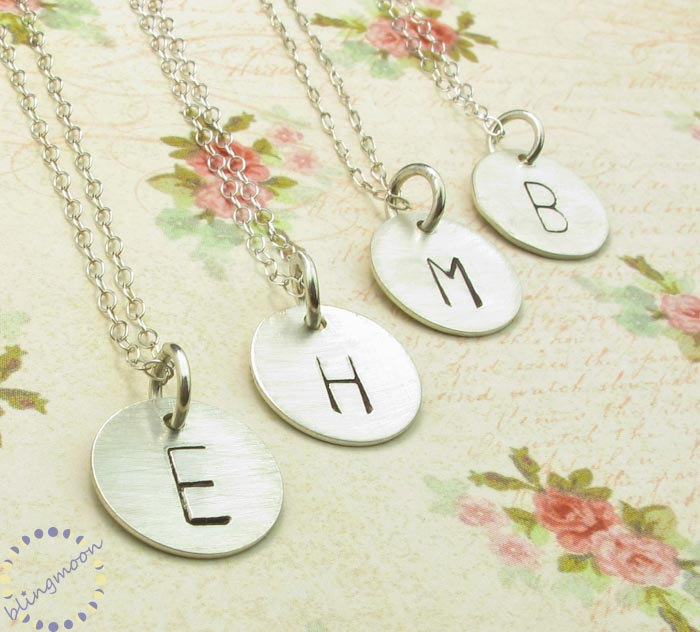 Initial Charm Necklace: Sterling Silver Personalized Necklace Bridesmaids Gift