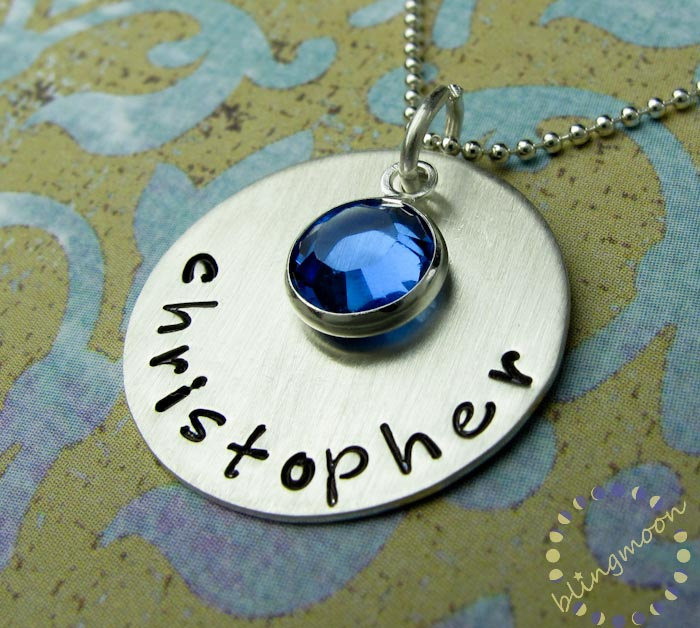 Hand Stamped Jewelry - Hand Stamped Necklace - Personalized Charm Necklace - Sterling Silver - Crystal Charm - Handstamped Jewelry