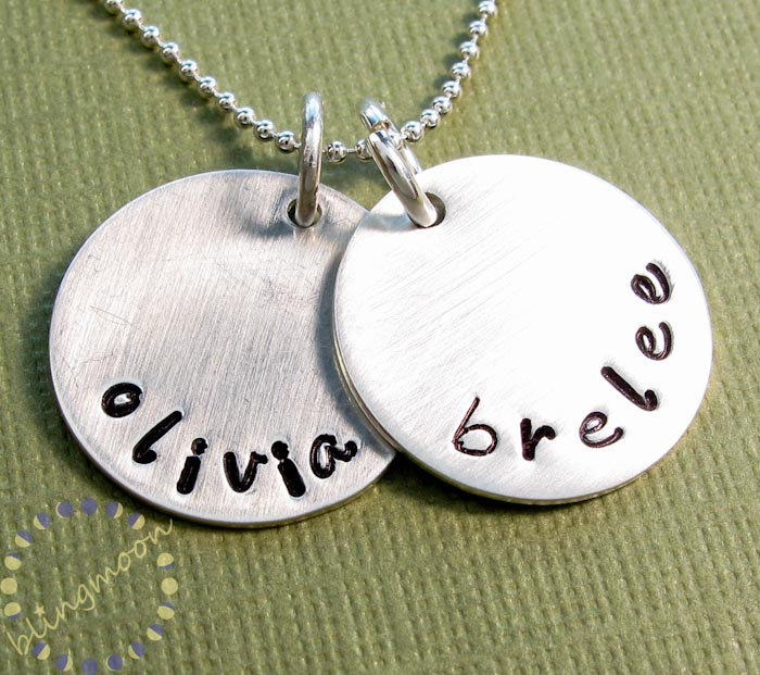 Custom Hand Stamped Necklace - Personalized Jewelry - Sterling Silver Charms - Mommy Necklace