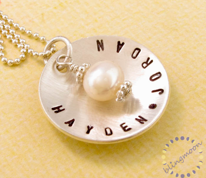 Custom Engraved Necklace Personalized Jewelry Silver Charm With Pearl
