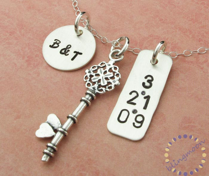 Silver Charm Necklace Key Charm Sterling Silver Pendant Anniversary