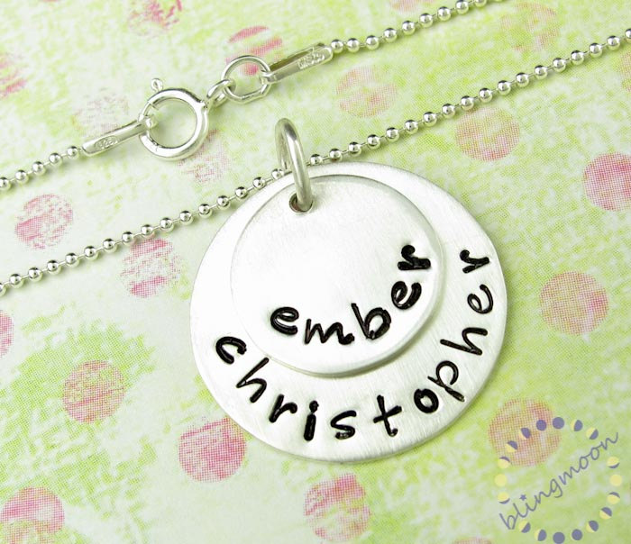 Sterling Silver Necklace - Engraved Necklace - Two Names - Silver Charm