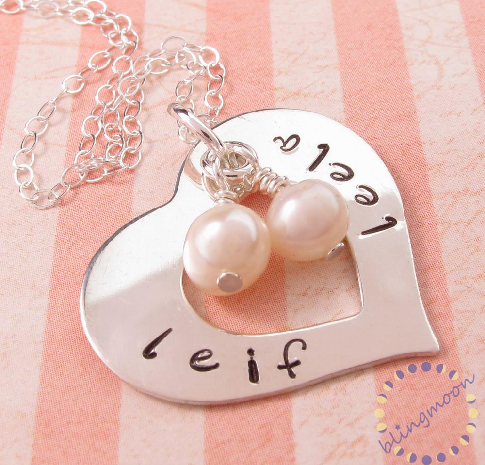 Silver Heart Necklace: Personalized Charm Necklace With Pearls