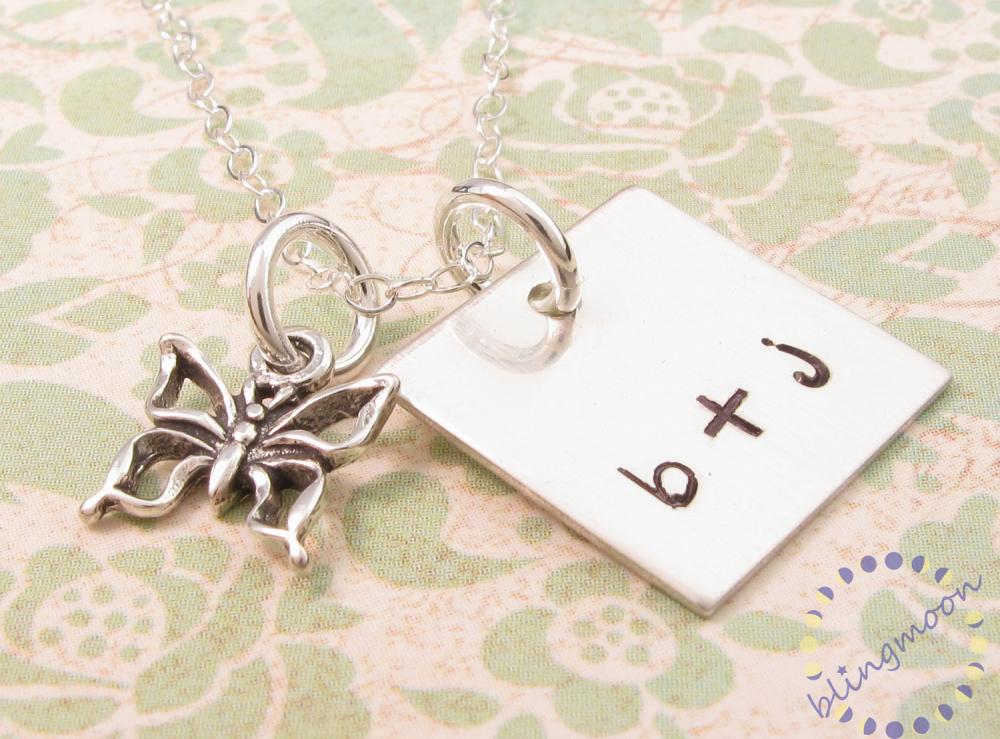 Personalized charm necklace: monogrammed stamped silver charm