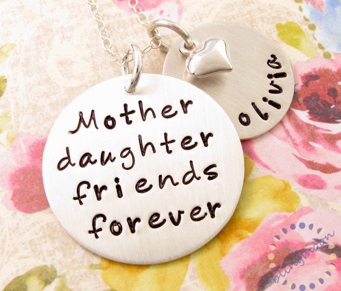 Mother Daughter Necklace: Friends Forever Hand Stamped Silver Pendant