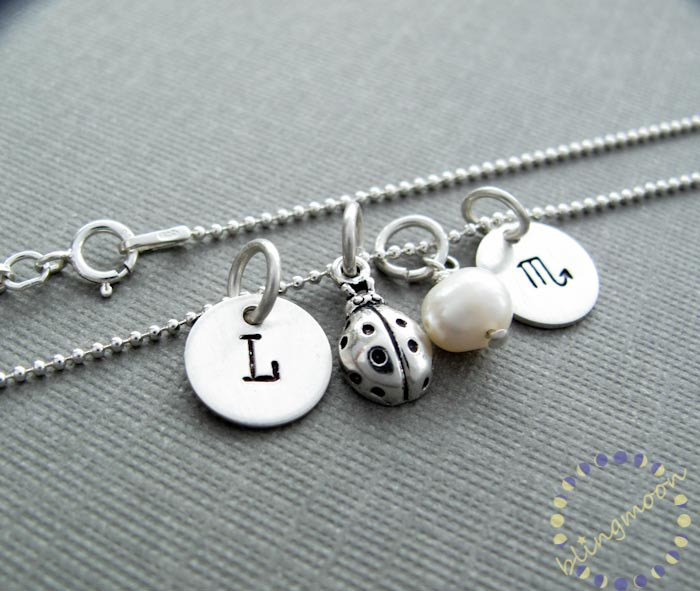 Initial Charm Necklace Silver Charm Necklace Initial Necklace Pendant Charm