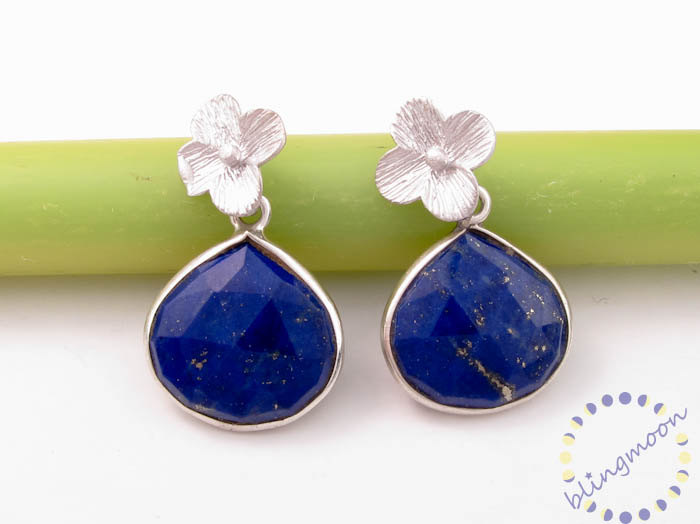 Lapis Earrings: Bezel Set Sterling Silver Lapis Lazuli Blue Gemstone Earrings