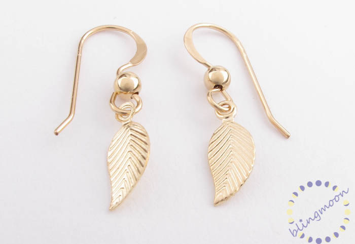 Gold leaf earrings: tiny 14k gold filled leaf drops