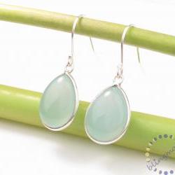 Blue chalcedony earrings: pastel blue smooth bezel sterling silver earrings