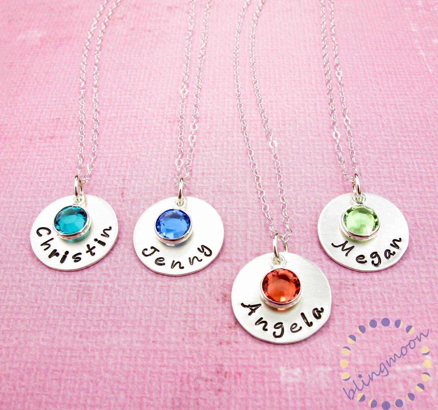 Sterling Silver Necklace Birthstone Charm Personalized Jewelry Name Pendant on Luulla